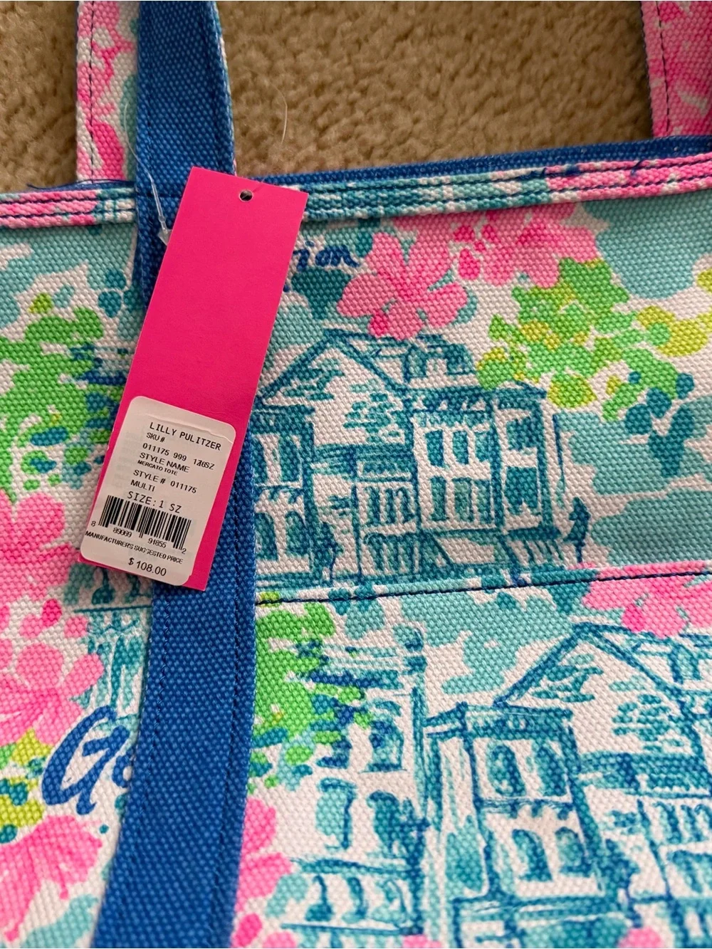 Lilly Pulitzer Blue Pink Turquoise Floral DC Tote - Picture 3 of 3